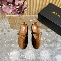 ALAIA BALLET FLATS IN MOCHA BROWN VELVET