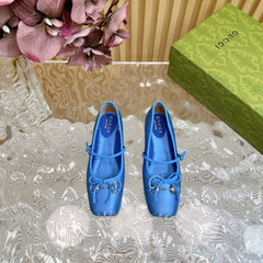 BALLET FLAT IN COBALT BLUE SILK WITH SILVER HARDWARE