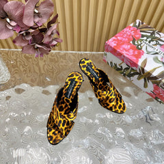 DG 100MM IN YELLOW FOOTWEAR – LEOPARD PRINT SATIN MULES
