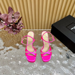 DEBBIE PLATFORM SANDALS IN HOT PINK SILK