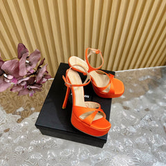 DEBBIE PLATFORM SANDALS IN ORANGE SILK