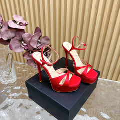 DEBBIE PLATFORM SANDALS IN RED SILK