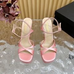 DEBBIE PLATFORM SANDALS IN PALE PINK SILK