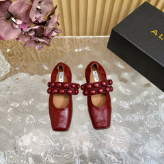 ALAIA MARY JANE PEARL IN GLOSSY MARS RED LAMBSKIN