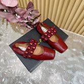 ALAIA MARY JANE PEARL IN GLOSSY MARS RED LAMBSKIN
