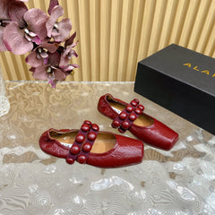 ALAIA MARY JANE PEARL IN GLOSSY MARS RED LAMBSKIN