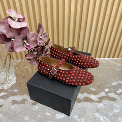 STRASS SUEDE BALLET FLATS APPLE RED