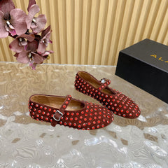STRASS SUEDE BALLET FLATS APPLE RED