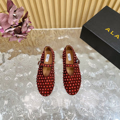 STRASS SUEDE BALLET FLATS APPLE RED