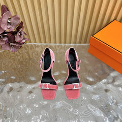 JULY SANDAL 105 MM IN ROUGE PINK VELVET