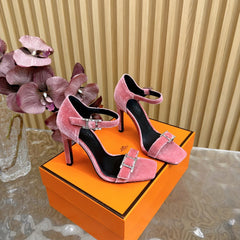 JULY SANDAL 105 MM IN ROUGE PINK VELVET