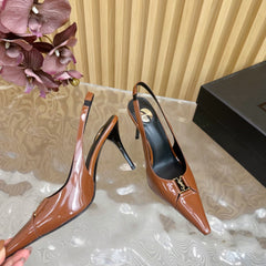 BABYLONE SLINGBACK PUMPS IN BRONZE ORANGE GLOSSY CALFSKIN