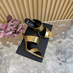 BALMAIN 25S MULES IN STRIPED LEATHER 95MM IN GOLD CALFSKIN