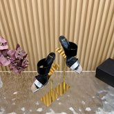 BALMAIN 25S MULES IN STRIPED LEATHER 95MM IN BLACK AND SILVER CALFSKIN