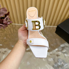 BALMAIN 25S MULES IN STRIPED LEATHER 95MM IN WHITE CALFSKIN GOLD HARDWARE