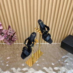 BALMAIN 25S MULES IN STRIPED LEATHER 95MM IN BLACK CALFSKIN GOLD HARDWARE