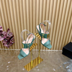 BALMAIN 25S RHINESTONE STILETTO SANDALS 95MM IN DUSTY GREEN CALFSKIN