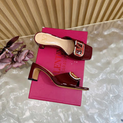 VALENTINO 25S HIGH-HEEL MULES 60 MM IN DARK RED PATENT CALFSKIN WITH CRYSTAL-EMBELLISHED STRAP
