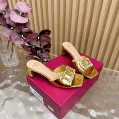 VALENTINO 25S HIGH-HEEL MULES 60 MM IN GOLD PATENT CALFSKIN WITH CRYSTAL-EMBELLISHED STRAP
