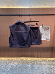 LOEWE SLEEVELESS TOP & DENIM SHORTS SET STYLE 71
