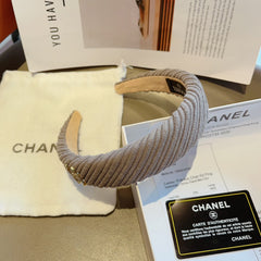 KHAKI BROWN FABRIC HAIRBAND WITH GOLD LOGO 414435