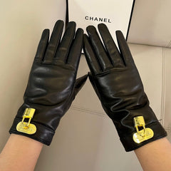GLOVES IN BLACK LAMBSKIN WITH GOLD HARDWARE 465064