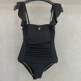 CC BIKINI SWIMSUIT SET IN BLACK ATTACHED WITH GOLD METAL LOGO 615196