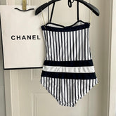 CC BIKINI SWIMSUIT SET IN WHITE WITH BLACK VERTICAL STRIPES 633258
