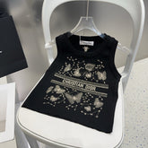 TANK TOP 610351 IN BLACK COTTON RIBBED EMBOSSED BUTTERFLY