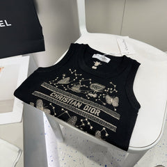 TANK TOP 610351 IN BLACK COTTON RIBBED EMBOSSED BUTTERFLY