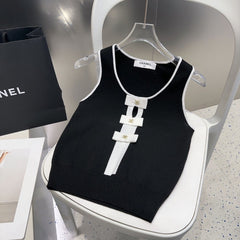 TANK TOP 610340 IN BLACK COTTON RIBBED WHITE BOW