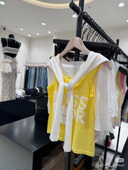 TANK TOP 615186 IN WHITE AND YELLOW COTTON RIBBED KNIT
