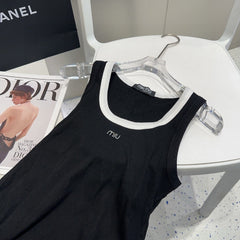 TANK TOP 615176 IN BLACK COTTON RIBBED WHITE TRIM