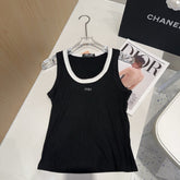 TANK TOP 615176 IN BLACK COTTON RIBBED WHITE TRIM