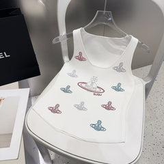 TANK TOP 639167 IN WHITE COTTON RIBBED KNIT EMBOSSED CRYSTAL