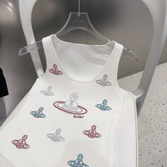 TANK TOP 639167 IN WHITE COTTON RIBBED KNIT EMBOSSED CRYSTAL