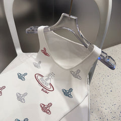 TANK TOP 639167 IN WHITE COTTON RIBBED KNIT EMBOSSED CRYSTAL