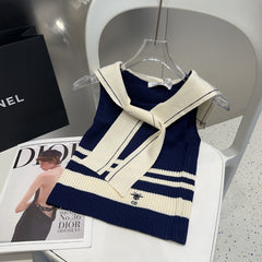 STRIPED TANK TOP 612059 IN NAVY BLUE AND WHITE COTTON RIBBED