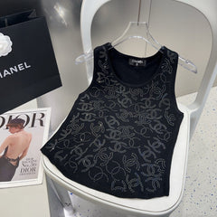 SLEEVELESS TOP 643223 IN BLACK COTTON EMBOSSED LOGO