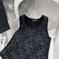 SLEEVELESS TOP 643223 IN BLACK COTTON EMBOSSED LOGO