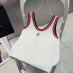 TANK TOP 610346 IN WHITE COTTON RIBBED RED TRIM