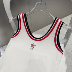 TANK TOP 610346 IN WHITE COTTON RIBBED RED TRIM