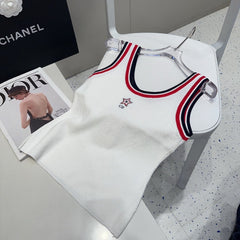 TANK TOP 610346 IN WHITE COTTON RIBBED RED TRIM