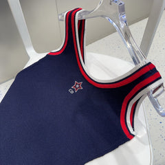 TANK TOP 610347 IN NAVY BLUE COTTON RIBBED RED TRIM