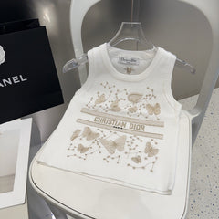 TANK TOP 610350 IN WHITE COTTON RIBBED EMBOSSED BUTTERFLY