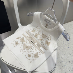 TANK TOP 610350 IN WHITE COTTON RIBBED EMBOSSED BUTTERFLY