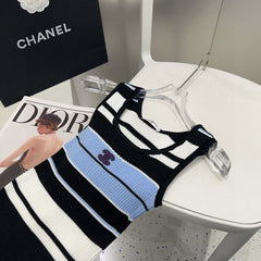 STRIPED TANK TOP 612057 IN BLUE BLACK COTTON RIBBED