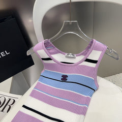 STRIPED TANK TOP 612058 IN BLUE WHITE AND PURPLE COTTON RIBBED