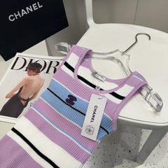 STRIPED TANK TOP 612058 IN BLUE WHITE AND PURPLE COTTON RIBBED