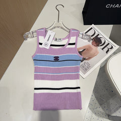 STRIPED TANK TOP 612058 IN BLUE WHITE AND PURPLE COTTON RIBBED